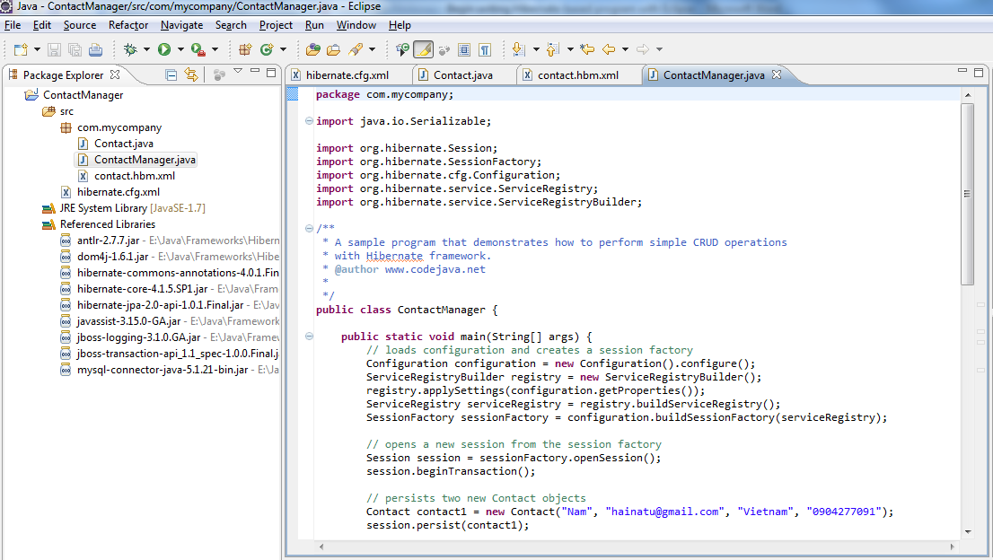 How to code a basic Java Hibernate program using Eclipse